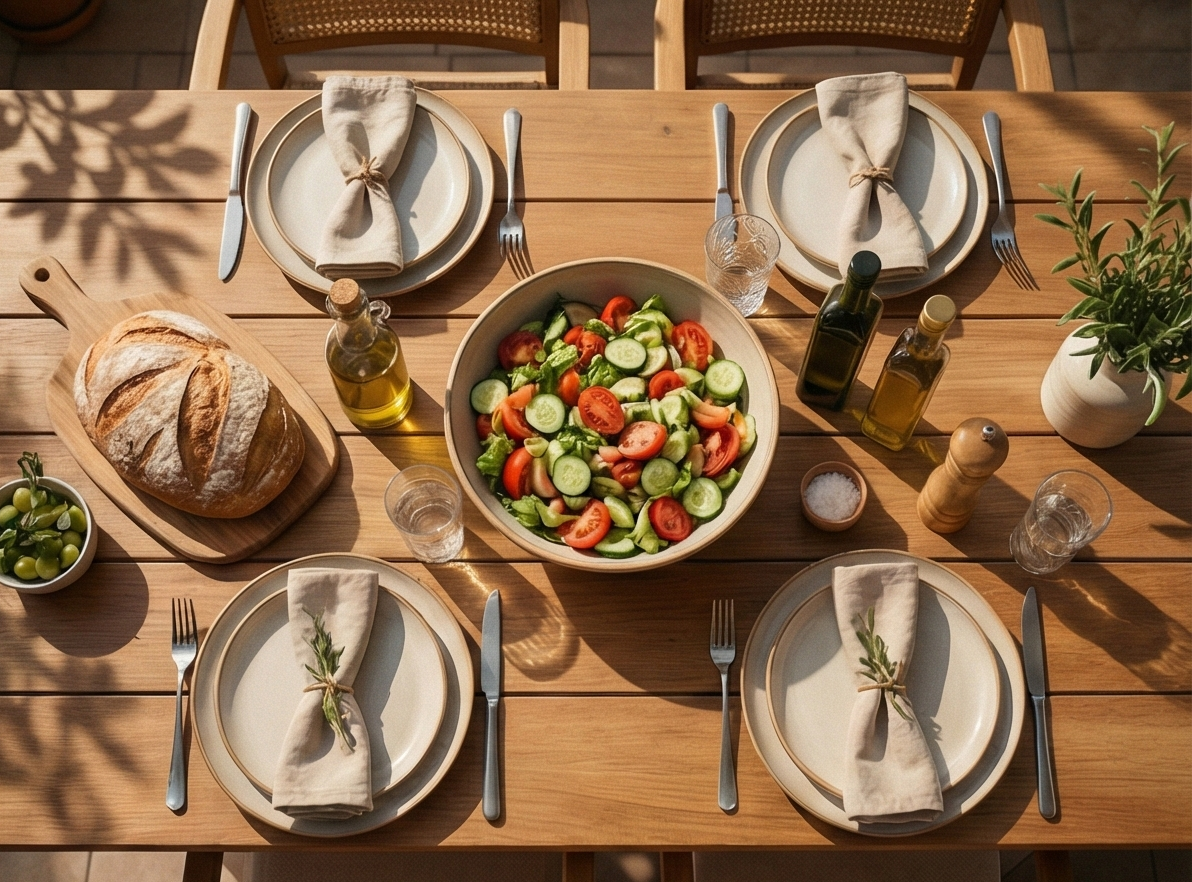 Masă frumos aranjată pe terasă